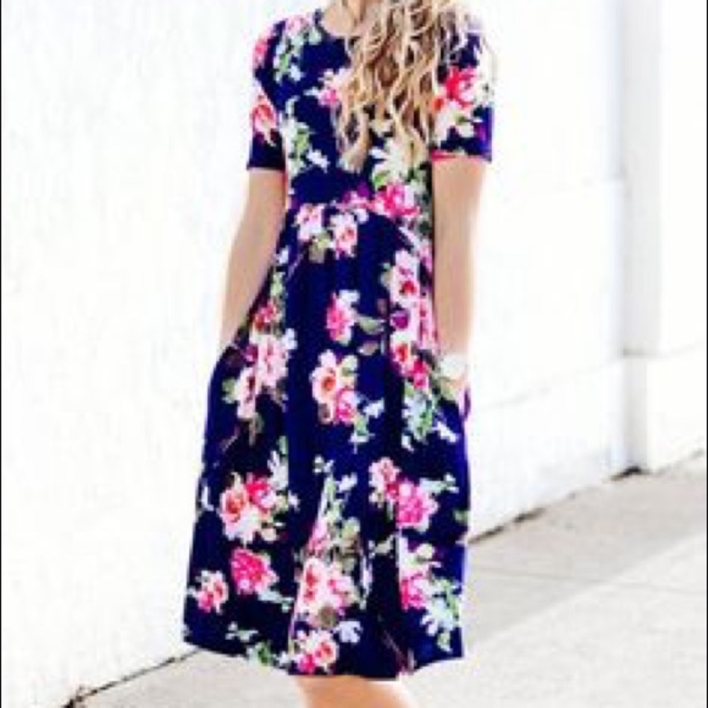 Floral Babydoll Curved Waist Knit Dress Blue Med